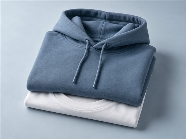 Folded unbranded hoodie and T-shirt
